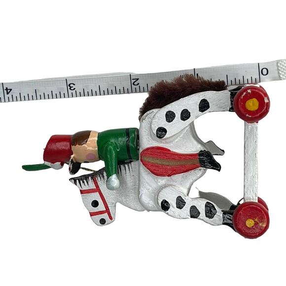 Vintage Wooden Christmas Ornament Toy Soldier on a Rolling Horse - Picture 6 of 9